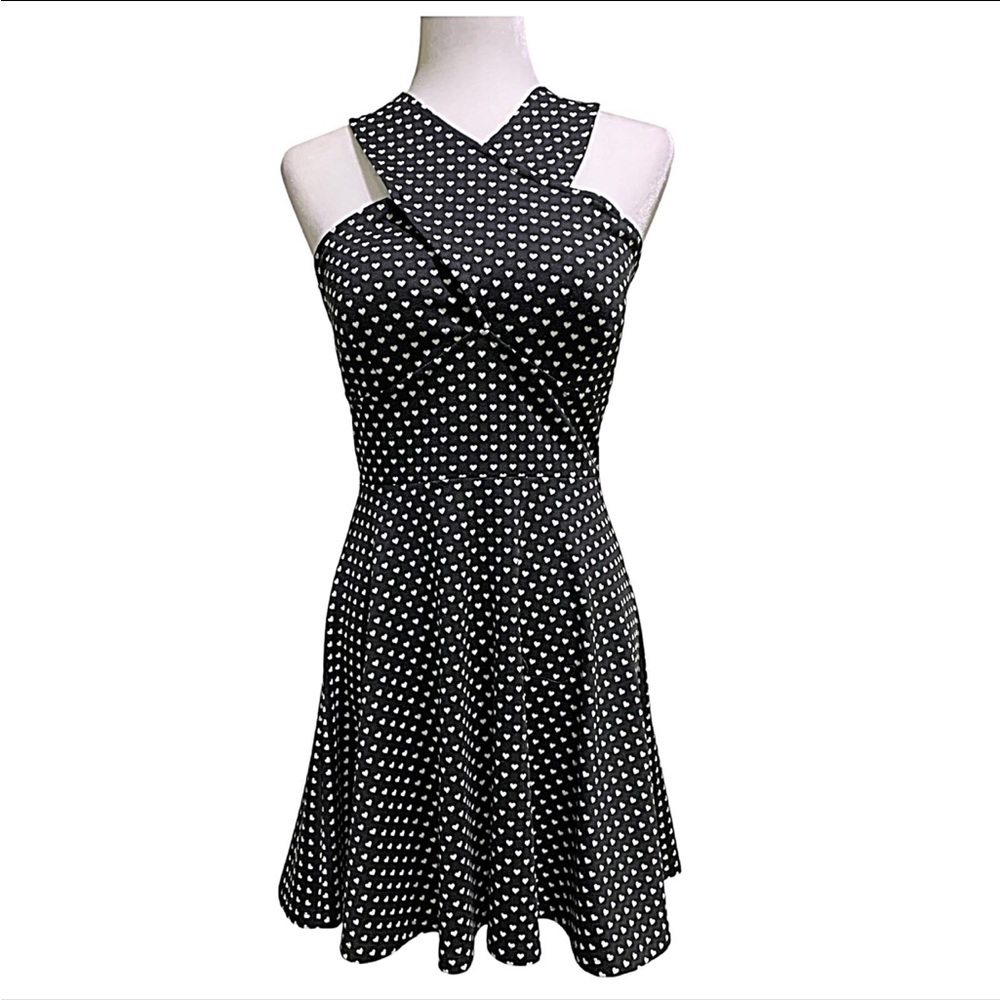 Candie's Black and White Cross Body Skater Dress Stretchy Size M